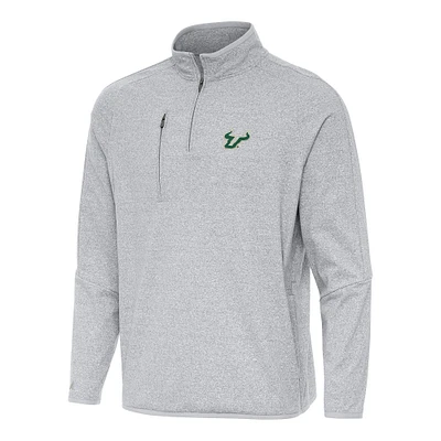 Men's Antigua Heather Gray South Florida Bulls Certain Quarter-Zip Tri-Blend Sweatshirt
