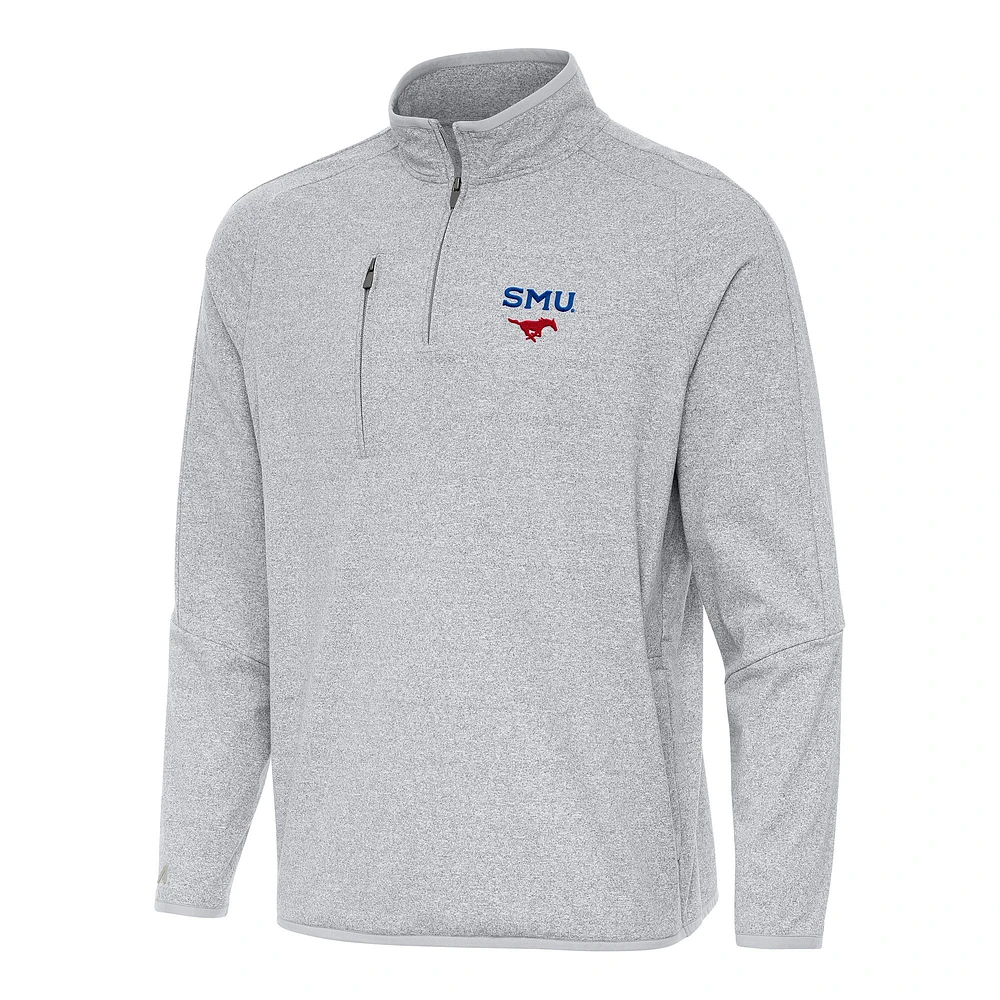 Men's Antigua Heather Gray SMU Mustangs Certain Quarter-Zip Tri-Blend Sweatshirt