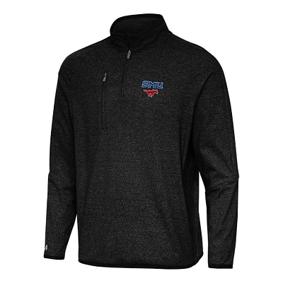 Men's Antigua Heather Black SMU Mustangs Certain Quarter-Zip Tri-Blend Sweatshirt