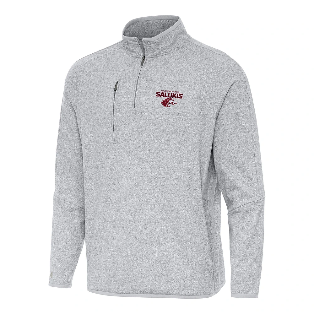 Men's Antigua Heather Gray Southern Illinois Salukis Certain Quarter-Zip Tri-Blend Sweatshirt