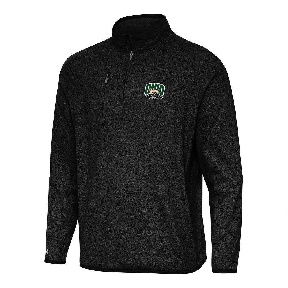 Men's Antigua Heather Black Ohio Bobcats Certain Quarter-Zip Tri-Blend Sweatshirt