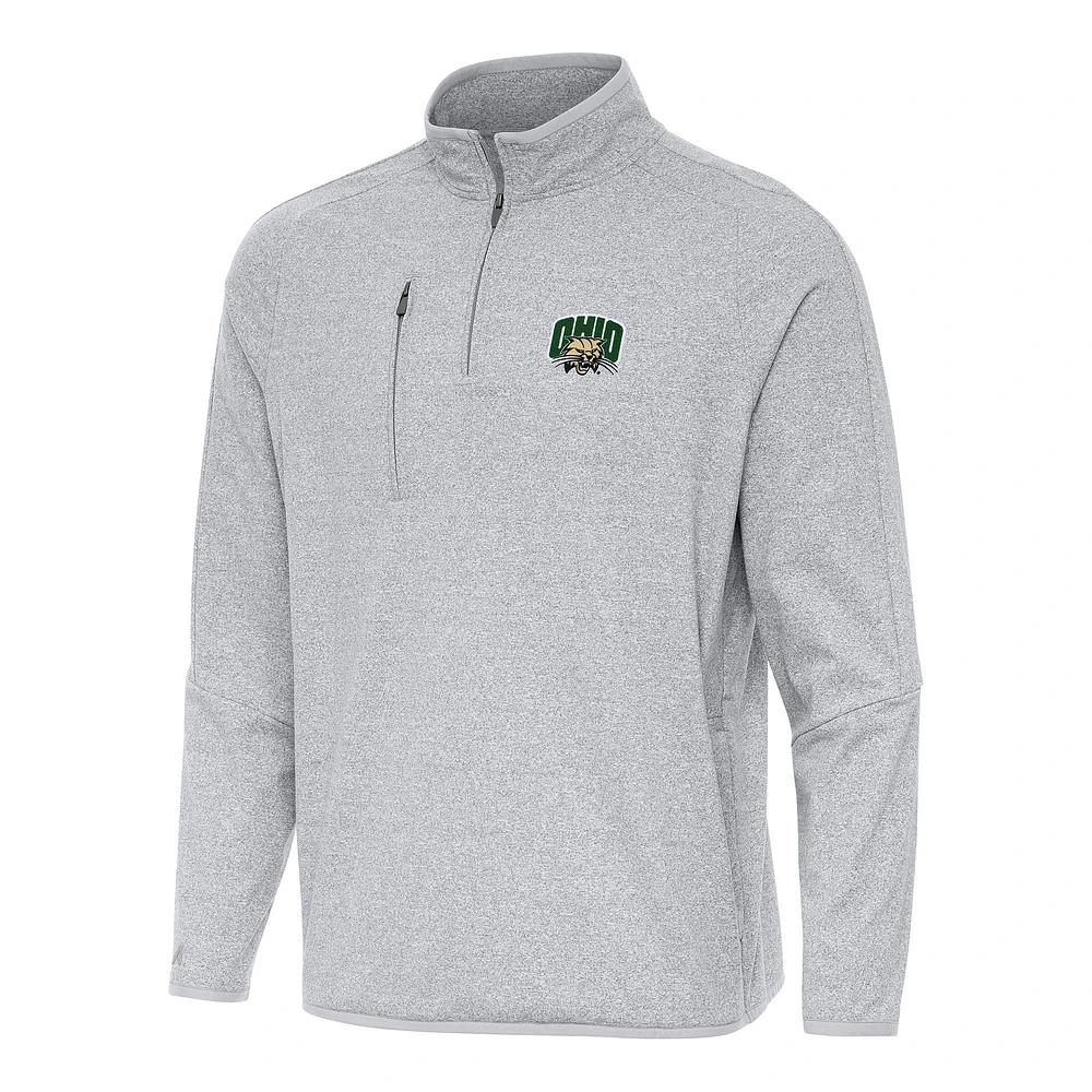 Men's Antigua Heather Gray Ohio Bobcats Certain Quarter-Zip Tri-Blend Sweatshirt