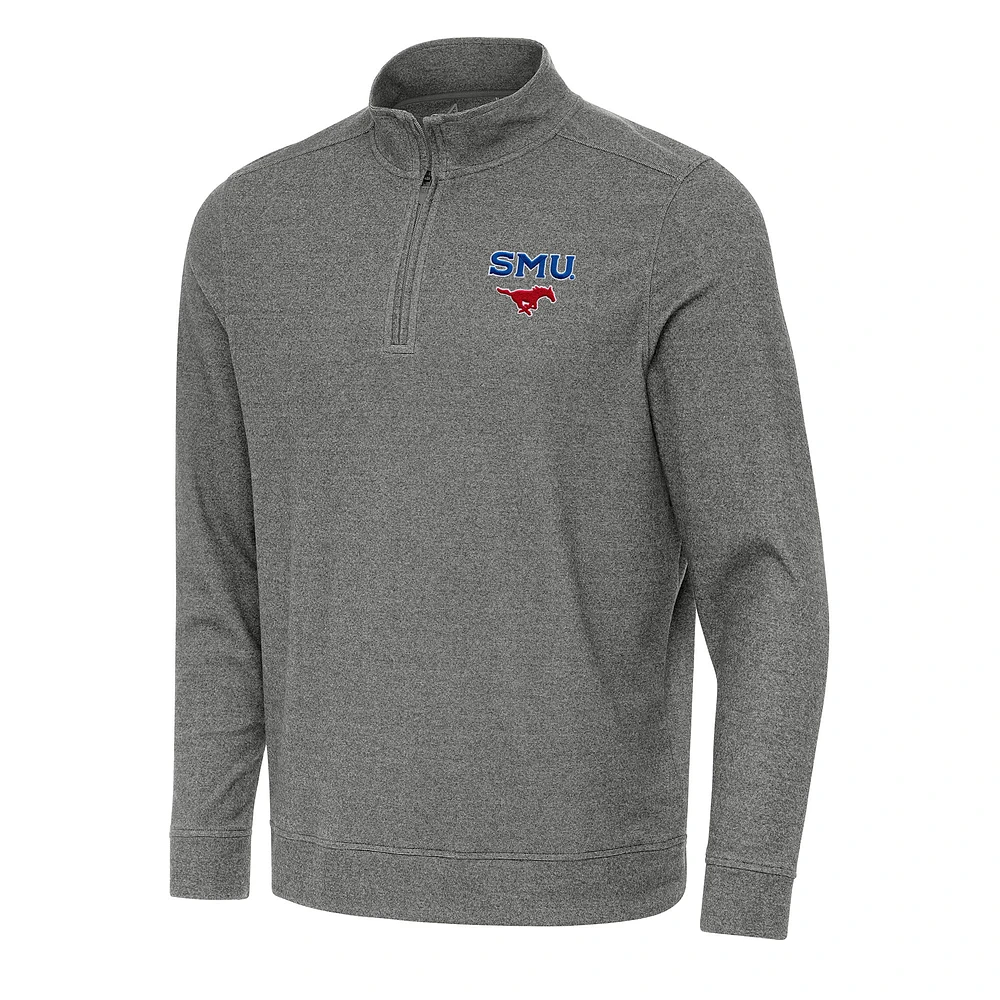 Men's Antigua Heather Charcoal SMU Mustangs Subtle Quarter-Zip Sweatshirt