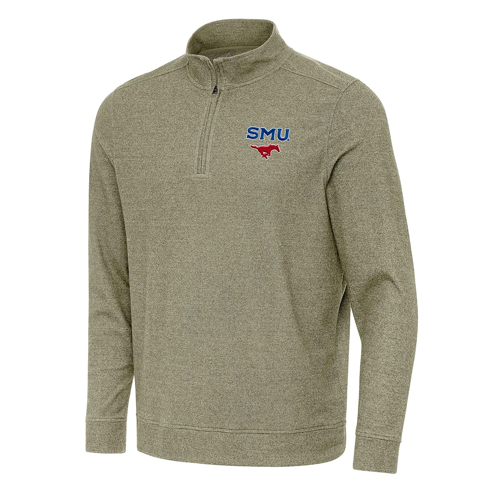 Men's Antigua Olive SMU Mustangs Subtle Quarter-Zip Sweatshirt