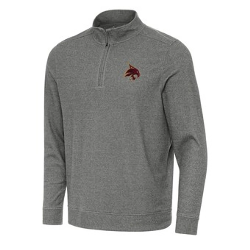 Men's Antigua Heather Charcoal Texas State Bobcats Subtle Quarter-Zip Sweatshirt