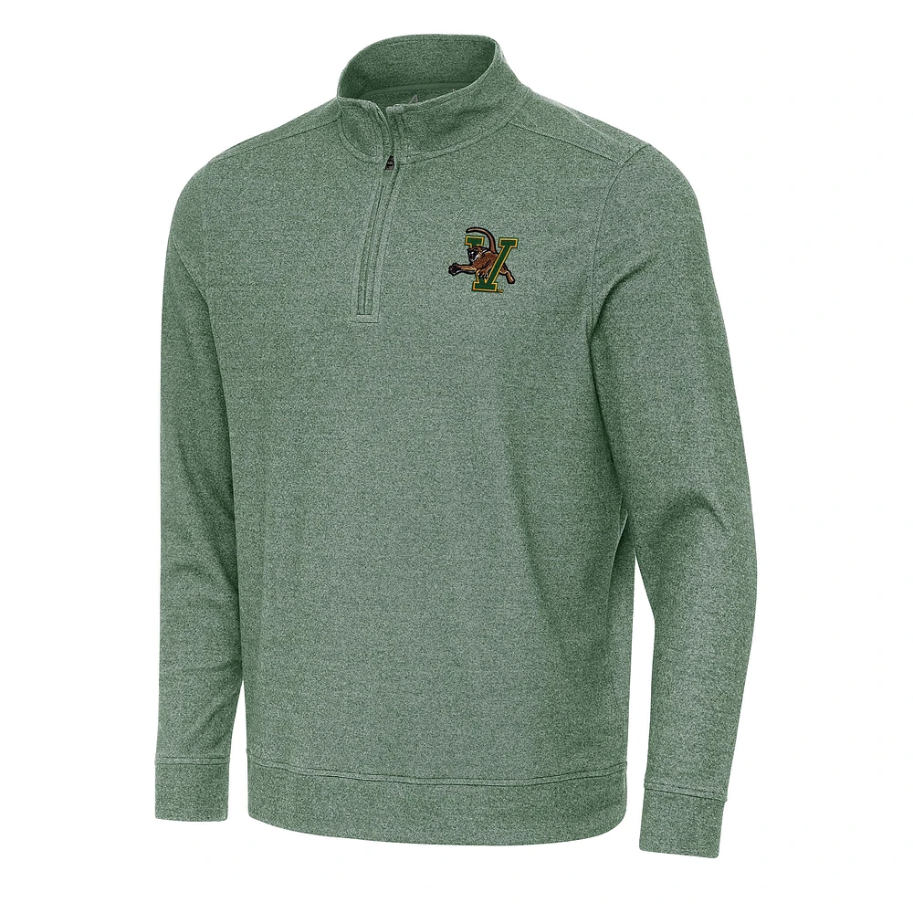 Men's Antigua Heather Green Vermont Catamounts Subtle Quarter-Zip Sweatshirt