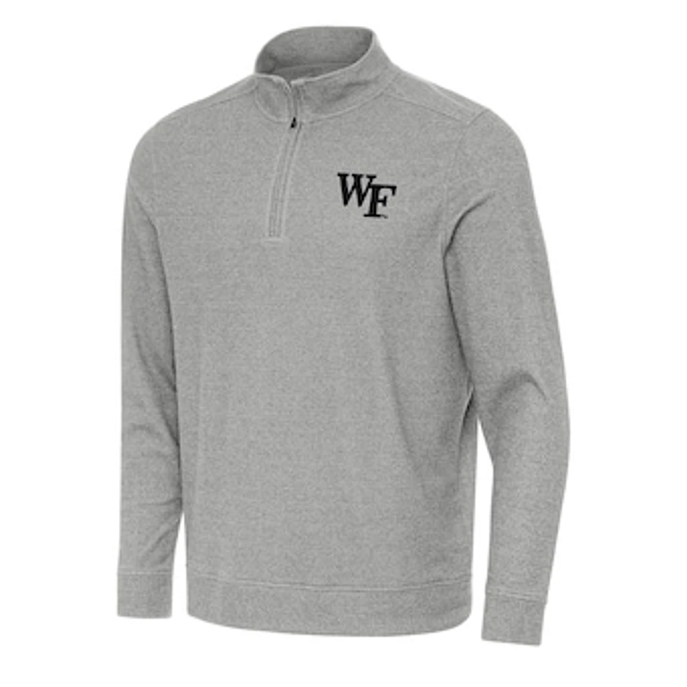 Men's Antigua Heather Gray Wake Forest Demon Deacons Subtle Quarter-Zip Sweatshirt