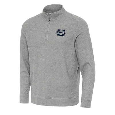Men's Antigua Heather Gray Utah State Aggies Subtle Quarter-Zip Sweatshirt