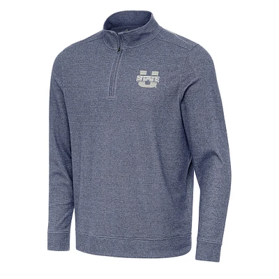 Men's Antigua Heather Navy Utah State Aggies Subtle Quarter-Zip Sweatshirt