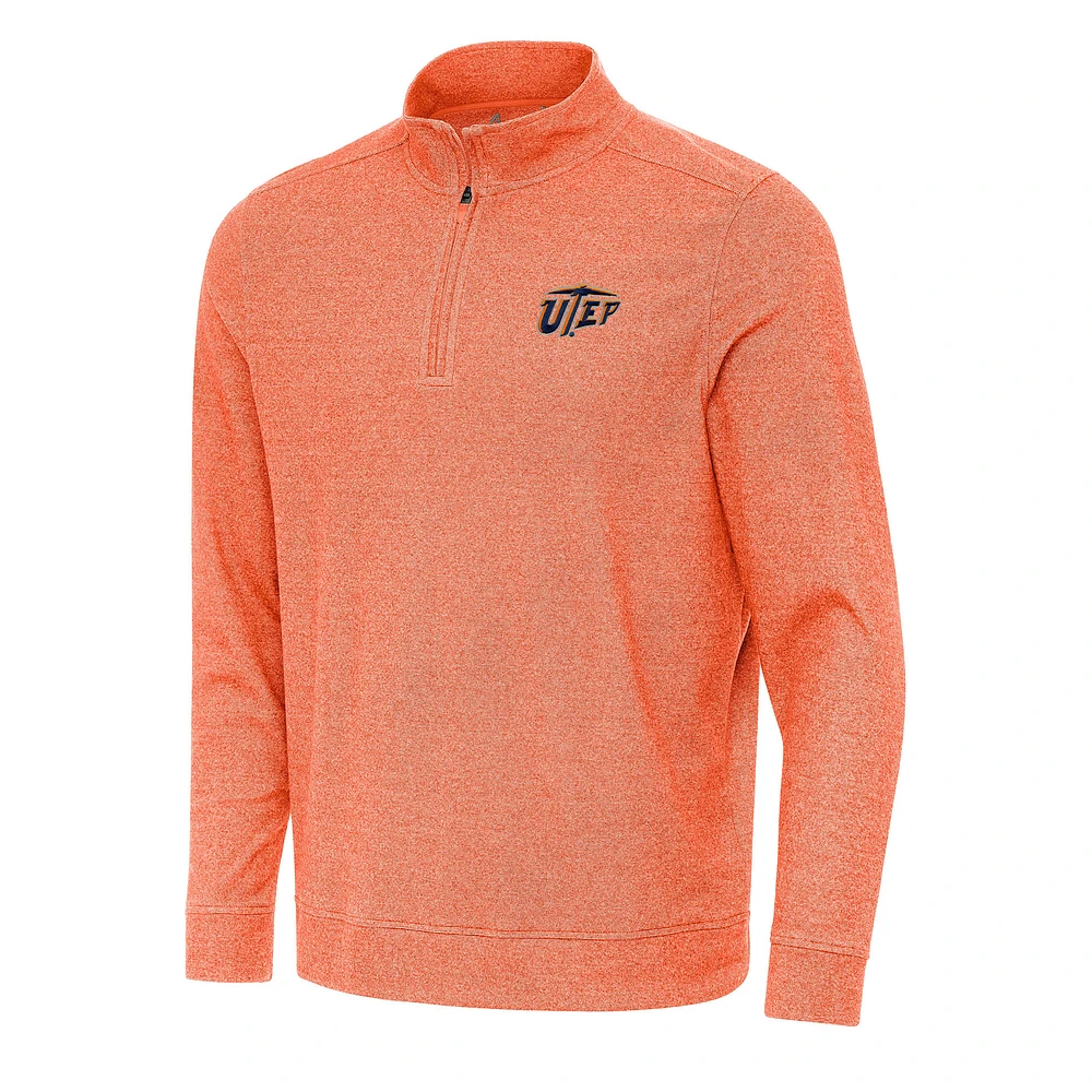 Men's Antigua Heather Orange UTEP Miners Subtle Quarter-Zip Sweatshirt