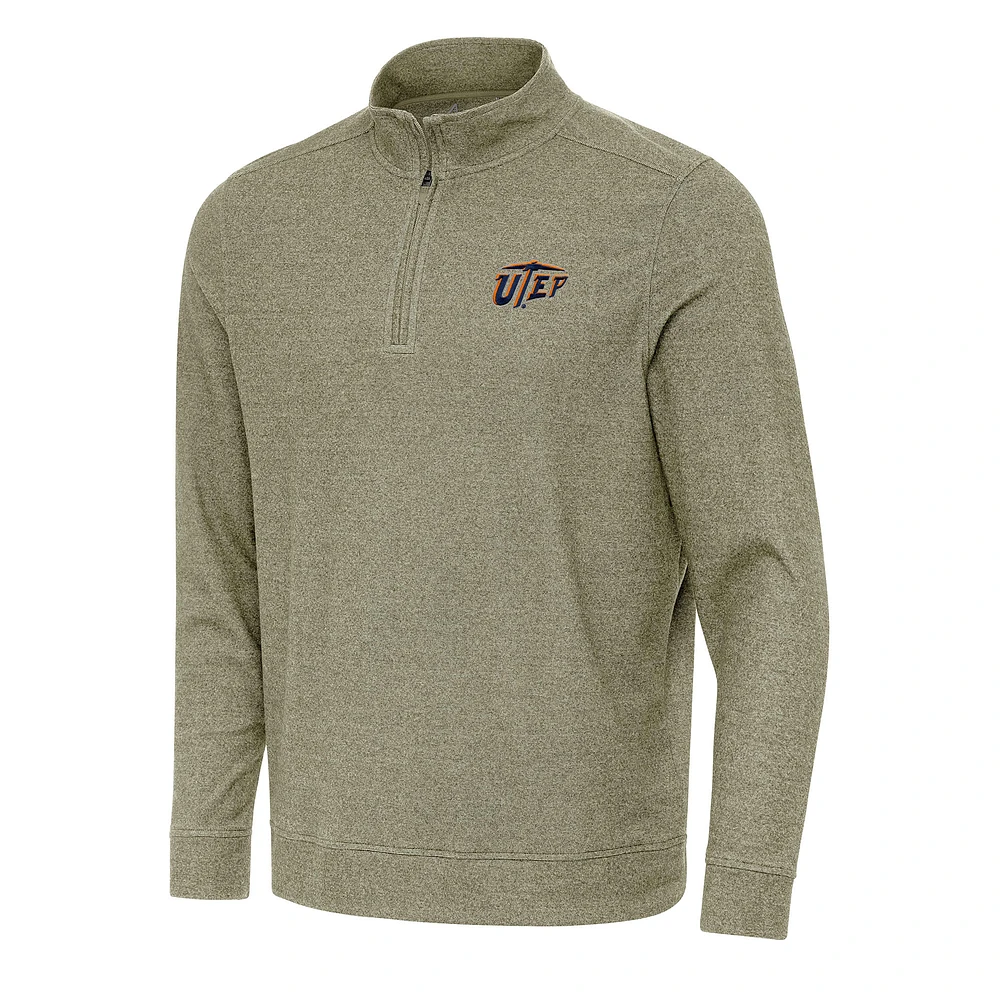 Men's Antigua Olive UTEP Miners Subtle Quarter-Zip Sweatshirt