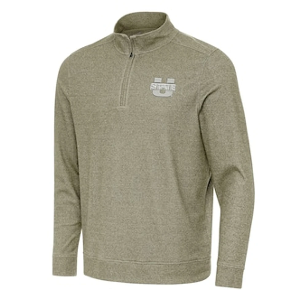 Men's Antigua Olive Utah State Aggies Subtle Quarter-Zip Sweatshirt