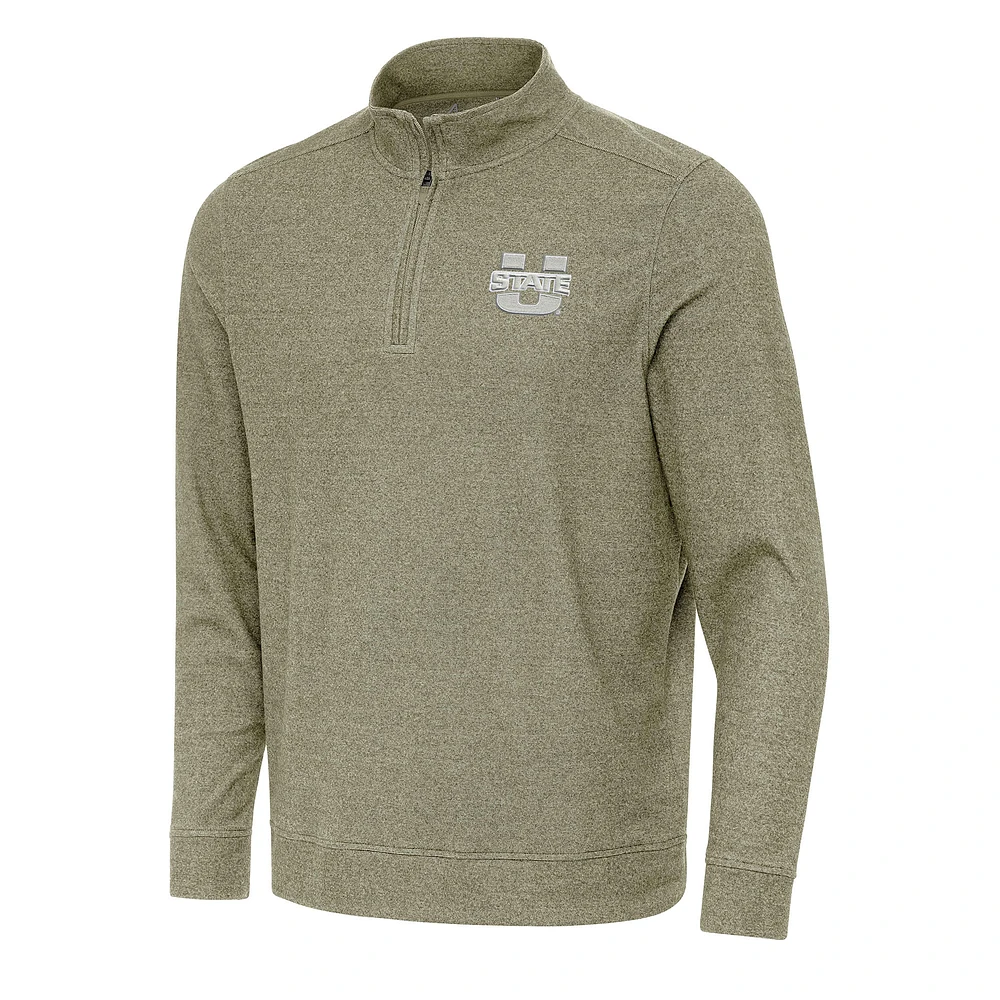Men's Antigua Olive Utah State Aggies Subtle Quarter-Zip Sweatshirt