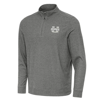 Men's Antigua Heather Charcoal Utah State Aggies Subtle Quarter-Zip Sweatshirt