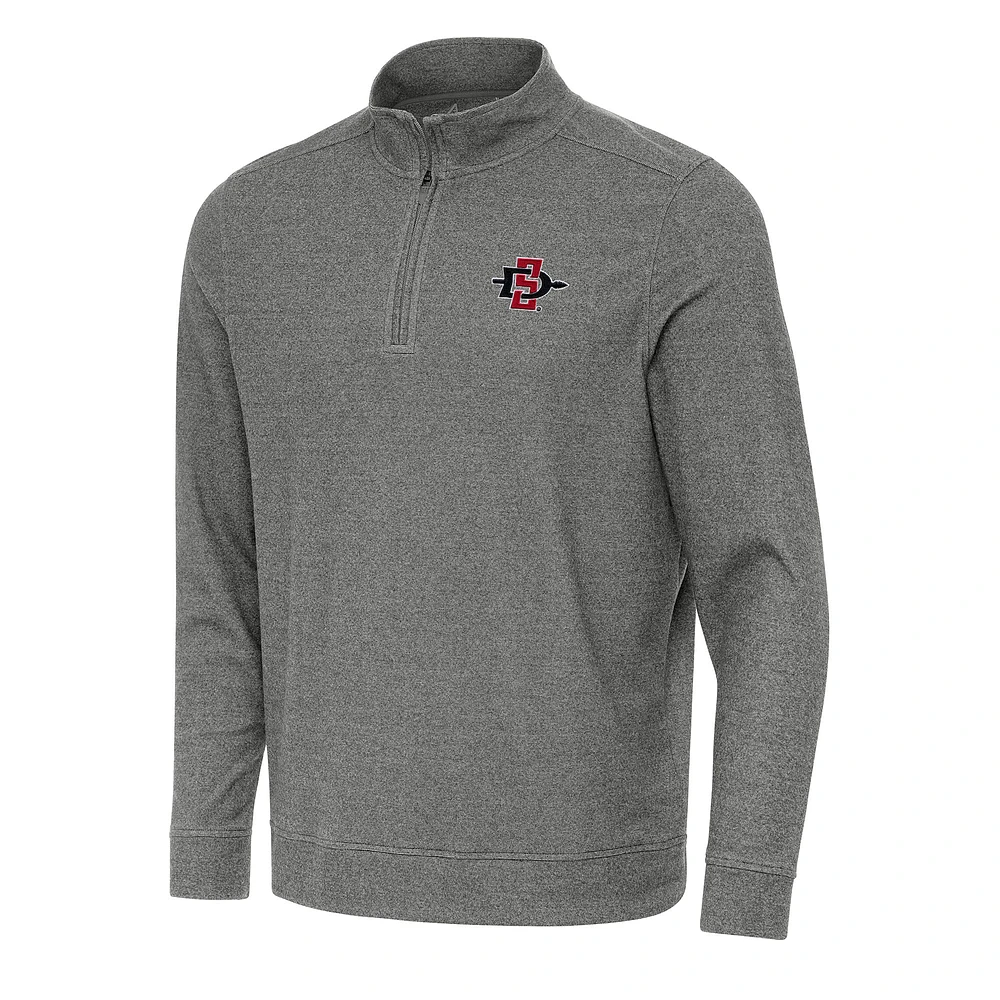 Men's Antigua Heather Charcoal San Diego State Aztecs Subtle Quarter-Zip Sweatshirt