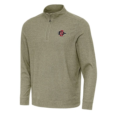 Men's Antigua Olive San Diego State Aztecs Subtle Quarter-Zip Sweatshirt