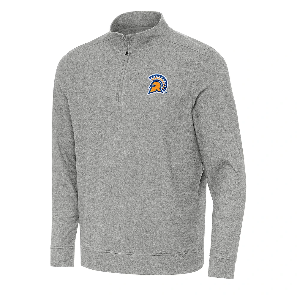 Men's Antigua Heather Gray San Jose State Spartans Subtle Quarter-Zip Sweatshirt