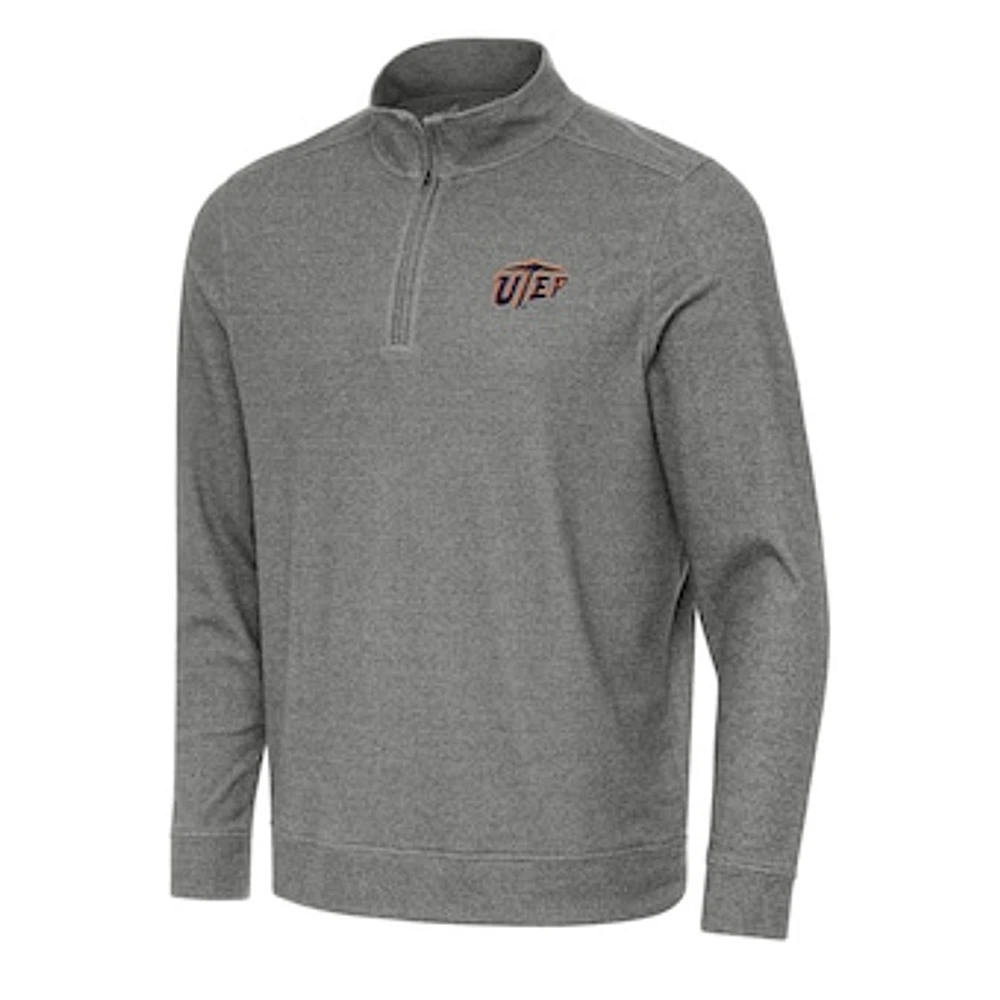 Men's Antigua Heather Charcoal UTEP Miners Subtle Quarter-Zip Sweatshirt