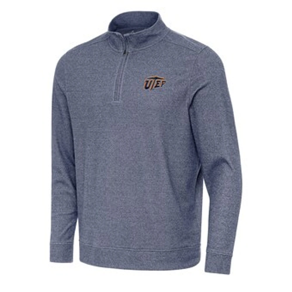 Men's Antigua Heather Navy UTEP Miners Subtle Quarter-Zip Sweatshirt