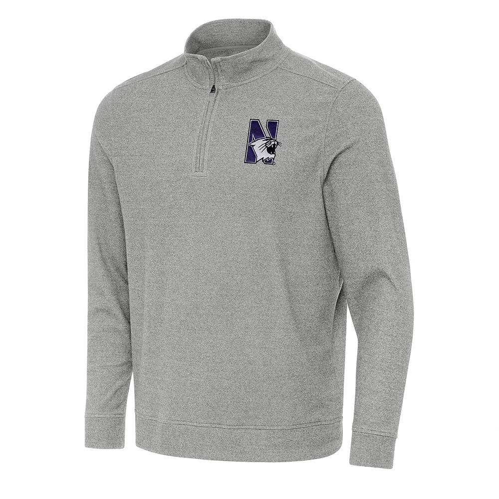 Men's Antigua Heather Northwestern Wildcats Subtle Quarter-Zip Sweatshirt
