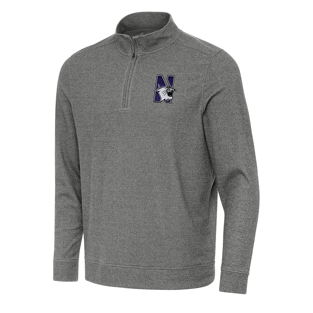 Men's Antigua Heather Charcoal Northwestern Wildcats Subtle Quarter-Zip Sweatshirt