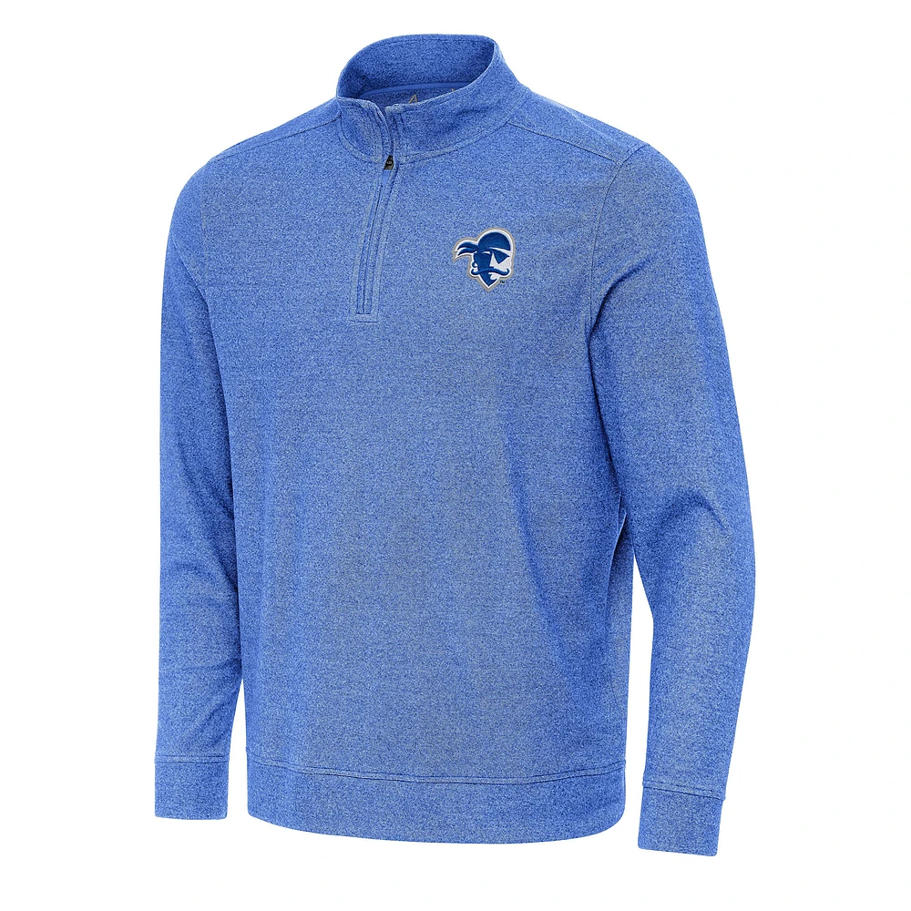 Men's Antigua Heather Royal Seton Hall Pirates Subtle Quarter-Zip Sweatshirt