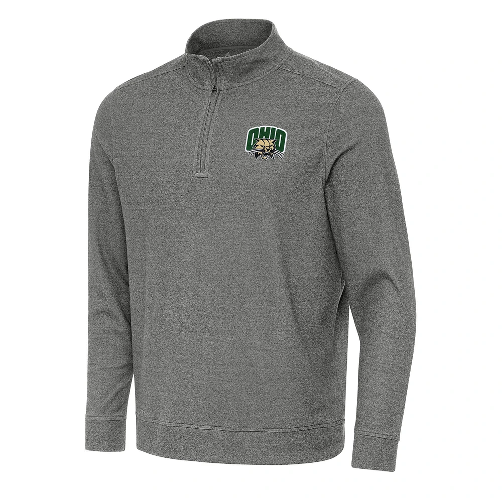 Men's Antigua Heather Charcoal Ohio Bobcats Subtle Quarter-Zip Sweatshirt