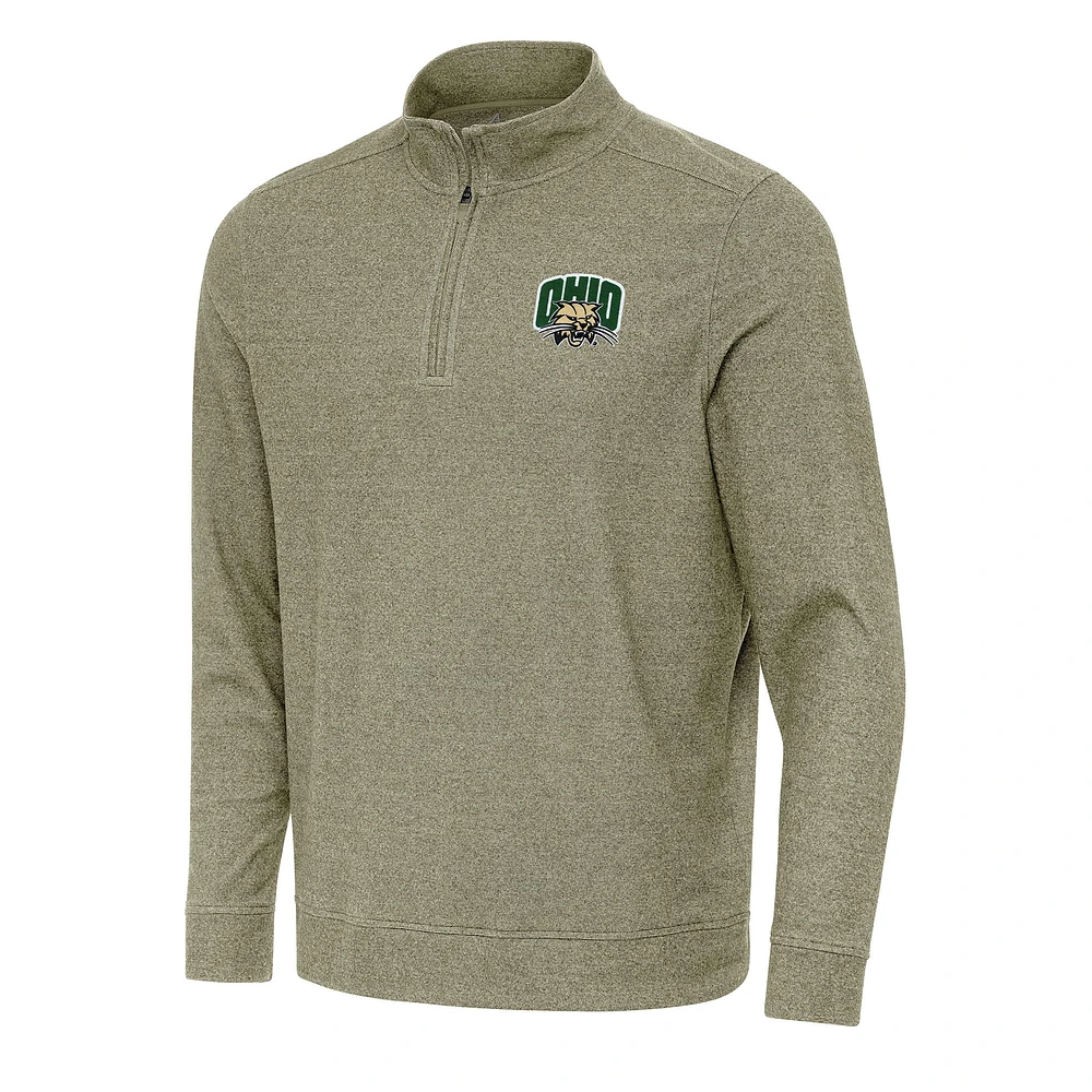 Men's Antigua Olive Ohio Bobcats Subtle Quarter-Zip Sweatshirt