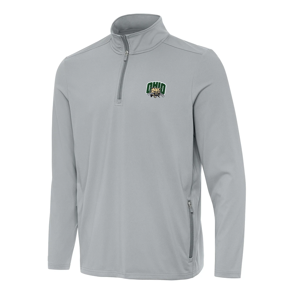 Men's Antigua Gray Ohio Bobcats Perilous Quarter-Zip Sweatshirt