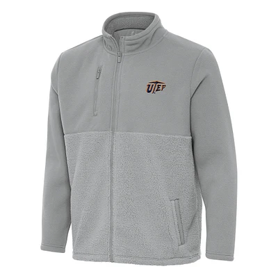 Men's Antigua Gray UTEP Miners Daily Fused Full-Zip Jacket