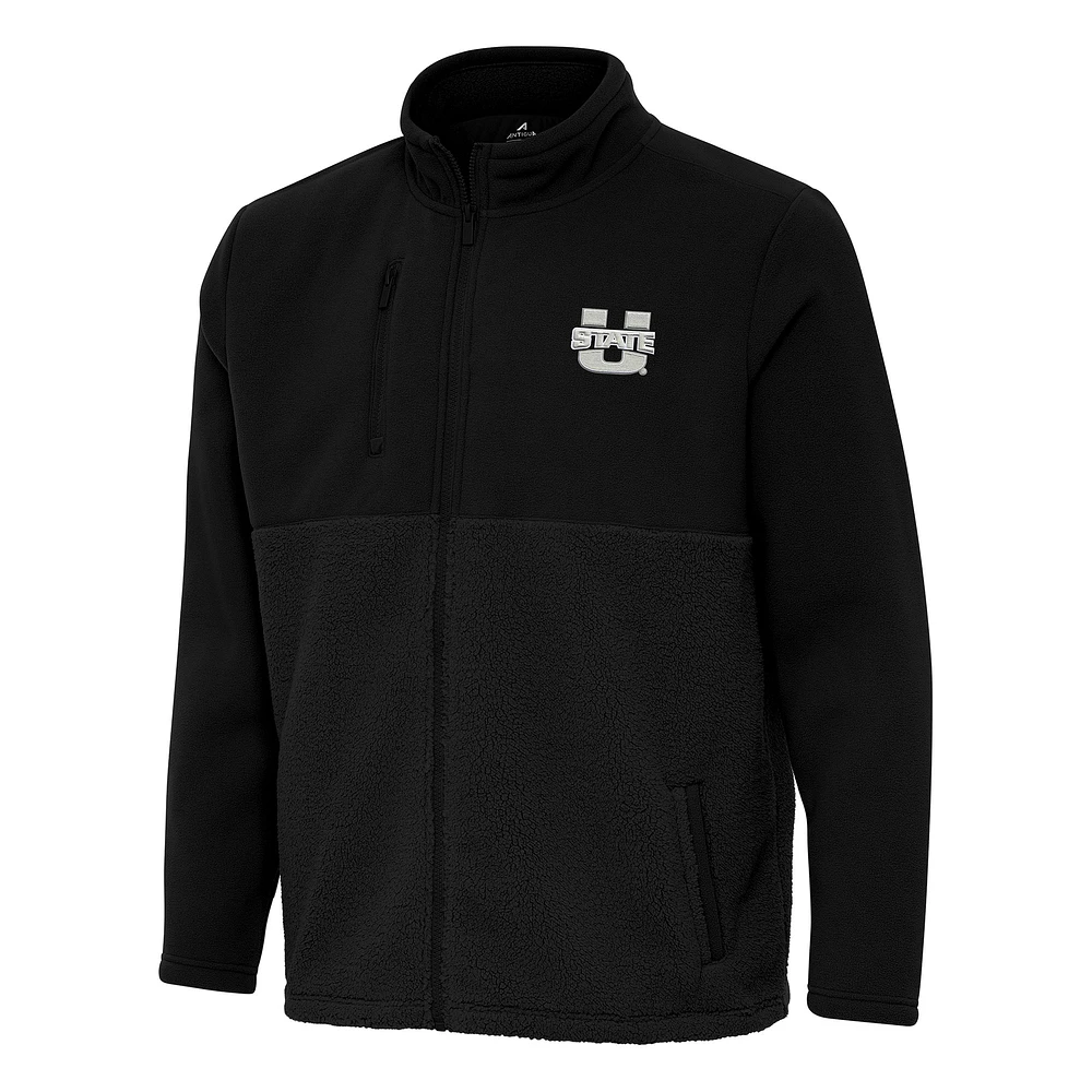 Men's Antigua Black Utah State Aggies Daily Fused Full-Zip Jacket