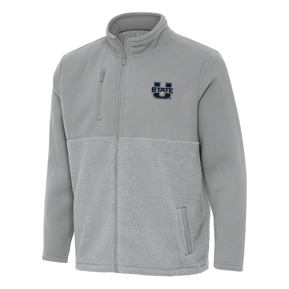 Men's Antigua Gray Utah State Aggies Daily Fused Full-Zip Jacket