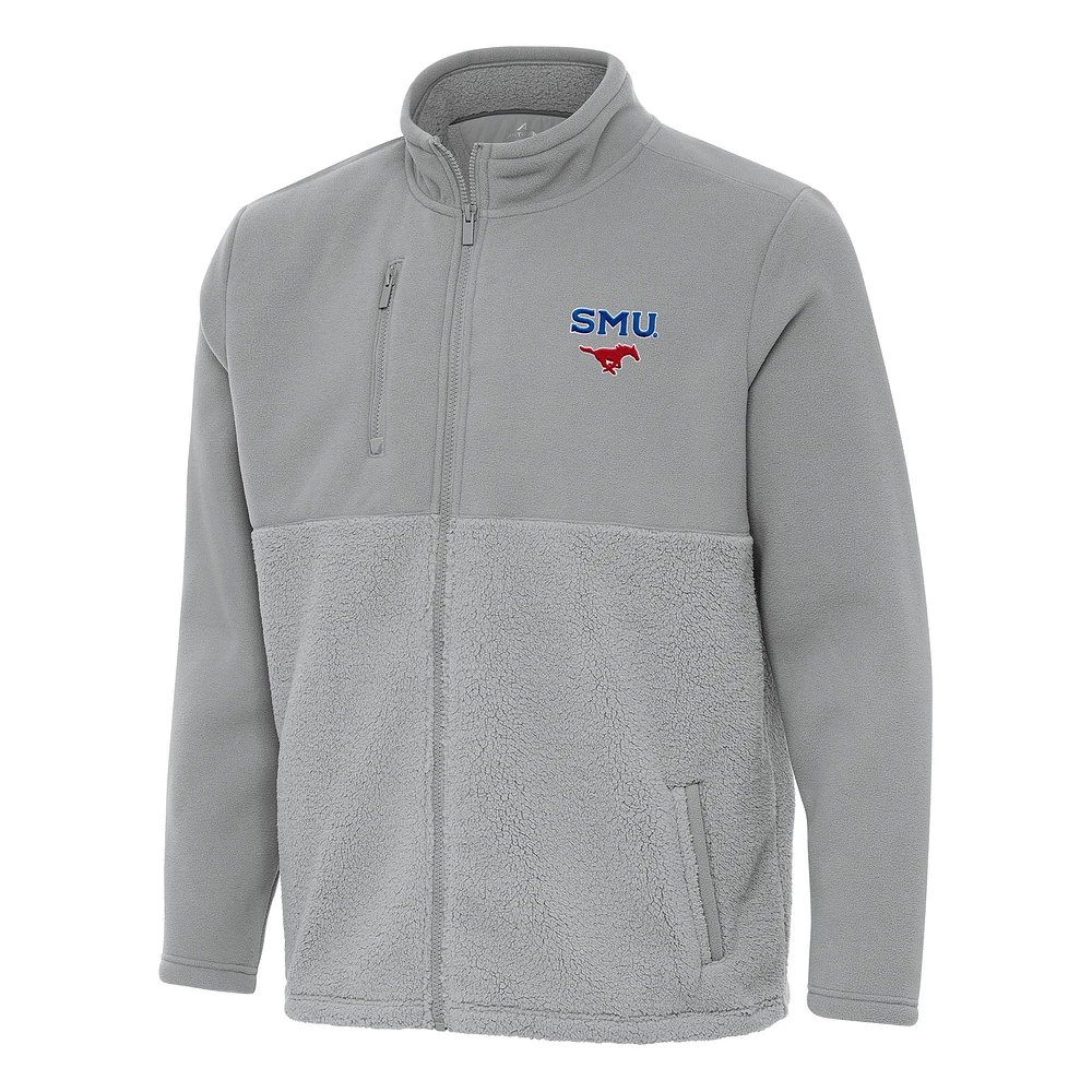 Men's Antigua Gray SMU Mustangs Daily Fused Full-Zip Jacket