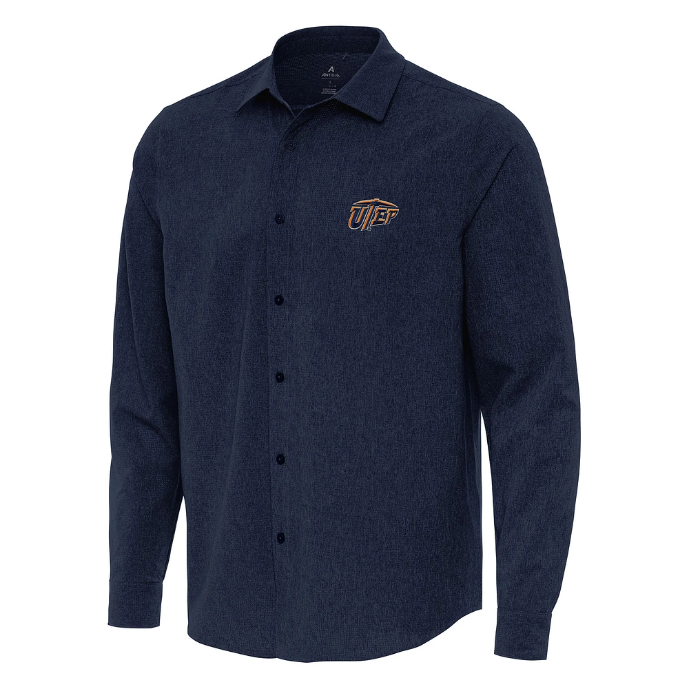 Men's Antigua Navy UTEP Miners Exposure Woven Long Sleeve Full-Button Shirt