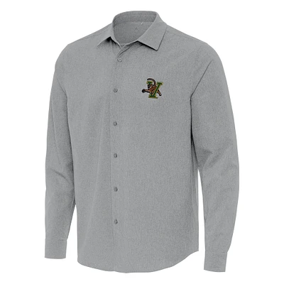 Men's Antigua Gray Vermont Catamounts Exposure Woven Long Sleeve Full-Button Shirt
