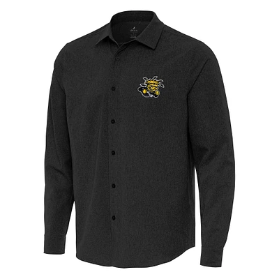 Men's Antigua Black Wichita State Shockers Exposure Woven Long Sleeve Full-Button Shirt