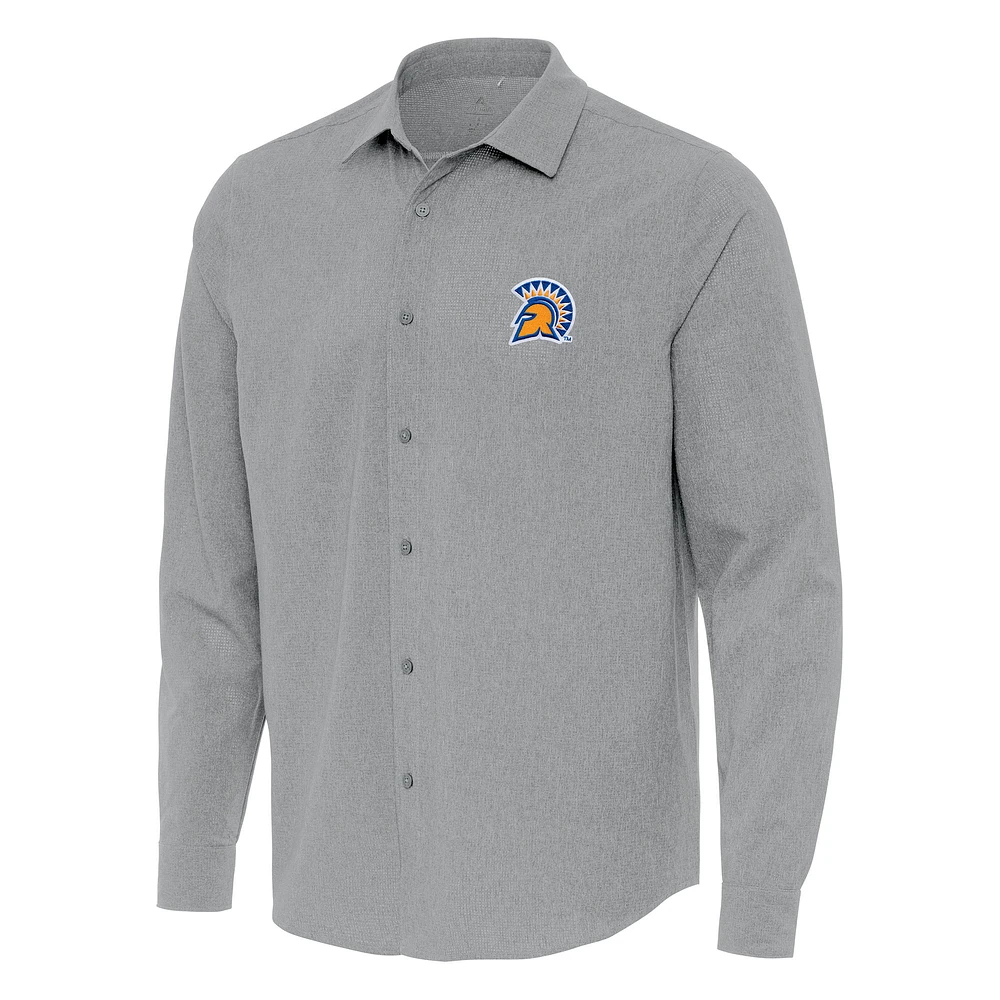 Men's Antigua Gray San Jose State Spartans Exposure Woven Long Sleeve Full-Button Shirt
