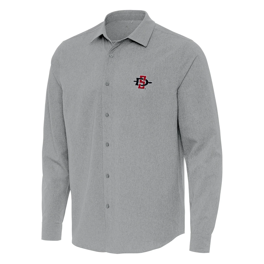 Men's Antigua Gray San Diego State Aztecs Exposure Woven Long Sleeve Full-Button Shirt