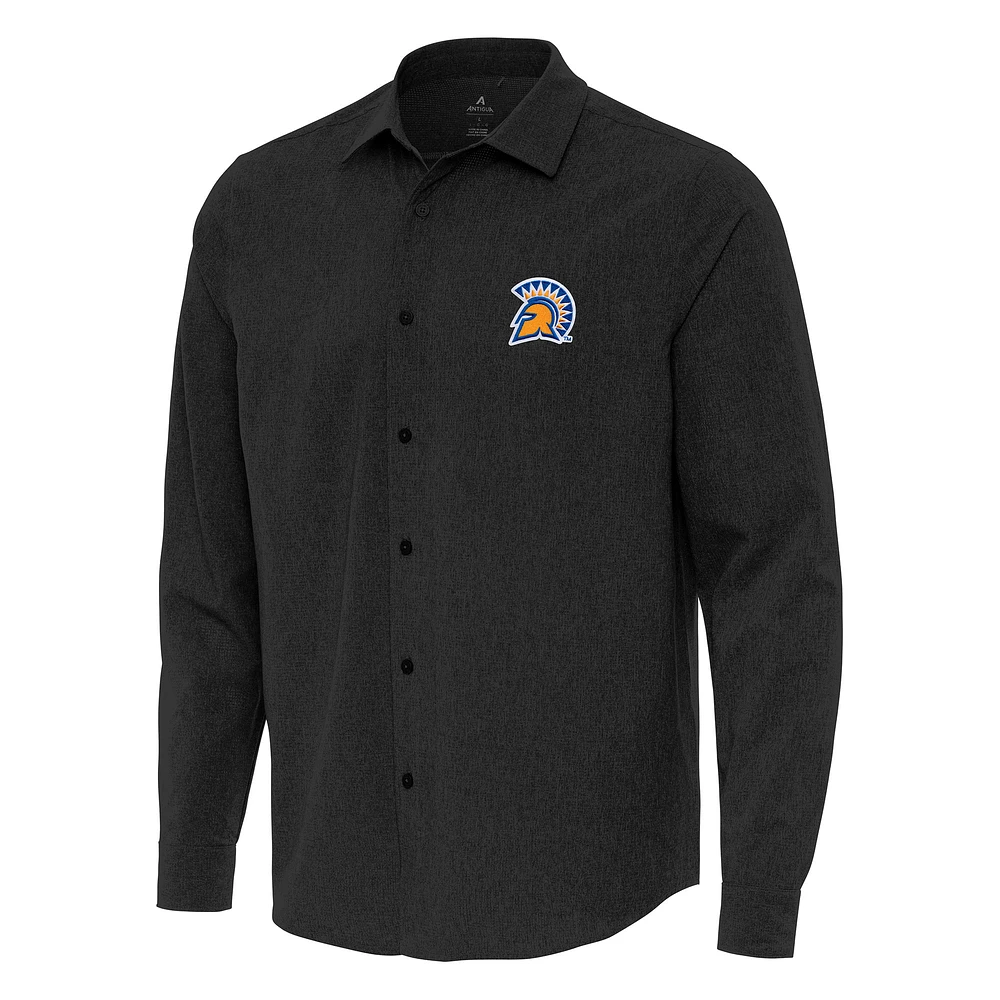 Men's Antigua Black San Jose State Spartans Exposure Woven Long Sleeve Full-Button Shirt