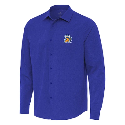 Men's Antigua Royal San Jose State Spartans Exposure Woven Long Sleeve Full-Button Shirt