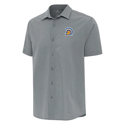 Men's Antigua Gray San Jose State Spartans Activate Woven Short Sleeve Button-Up Shirt