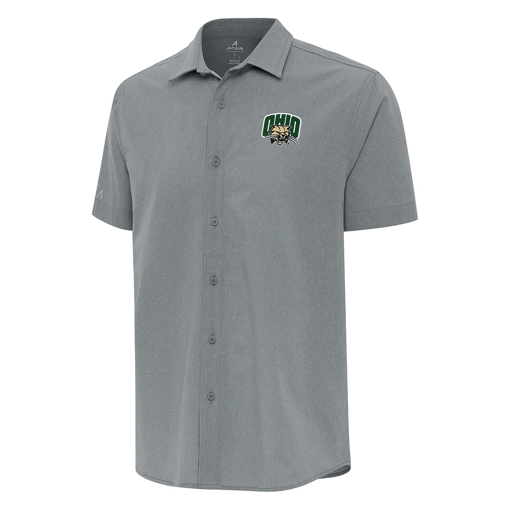 Men's Antigua Gray Ohio Bobcats Activate Woven Short Sleeve Button-Up Shirt