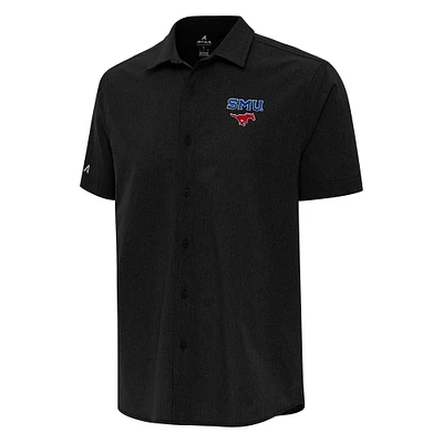 Men's Antigua Black SMU Mustangs Activate Woven Short Sleeve Button-Up Shirt