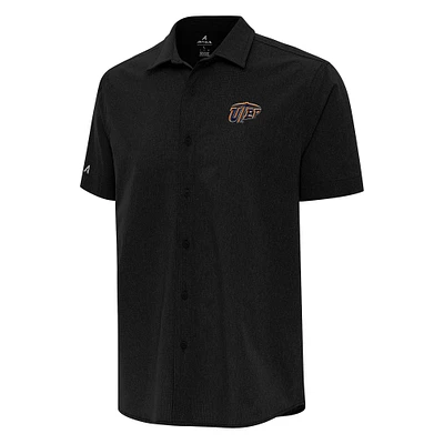 Men's Antigua Black UTEP Miners Activate Woven Short Sleeve Button-Up Shirt