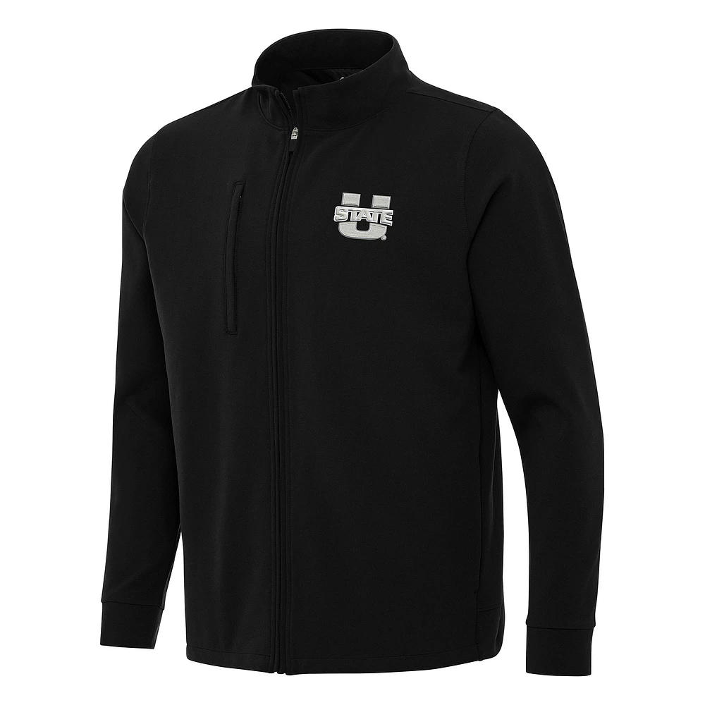 Men's Antigua Black Utah State Aggies Regard Full-Zip Jacket