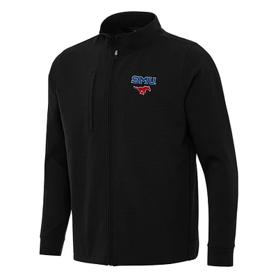 Men's Antigua Black SMU Mustangs Regard Full-Zip Jacket
