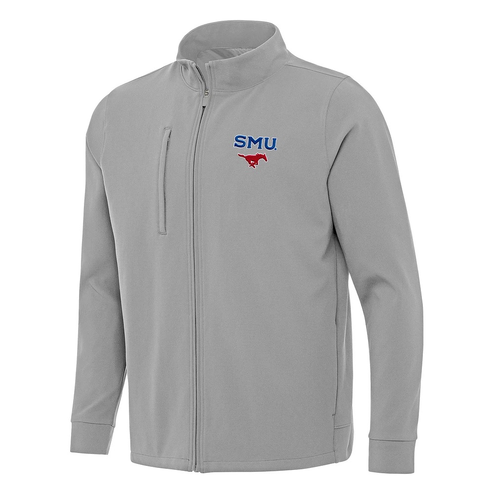 Men's Antigua Gray SMU Mustangs Regard Full-Zip Jacket