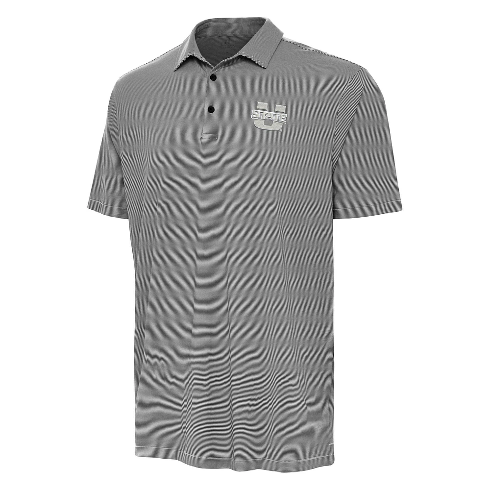 Men's Antigua Black Utah State Aggies Twine Polo