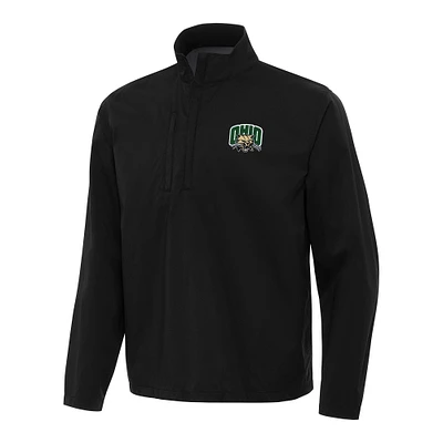Men's Antigua Black Ohio Bobcats Brisk Quarter-Zip Windbreaker