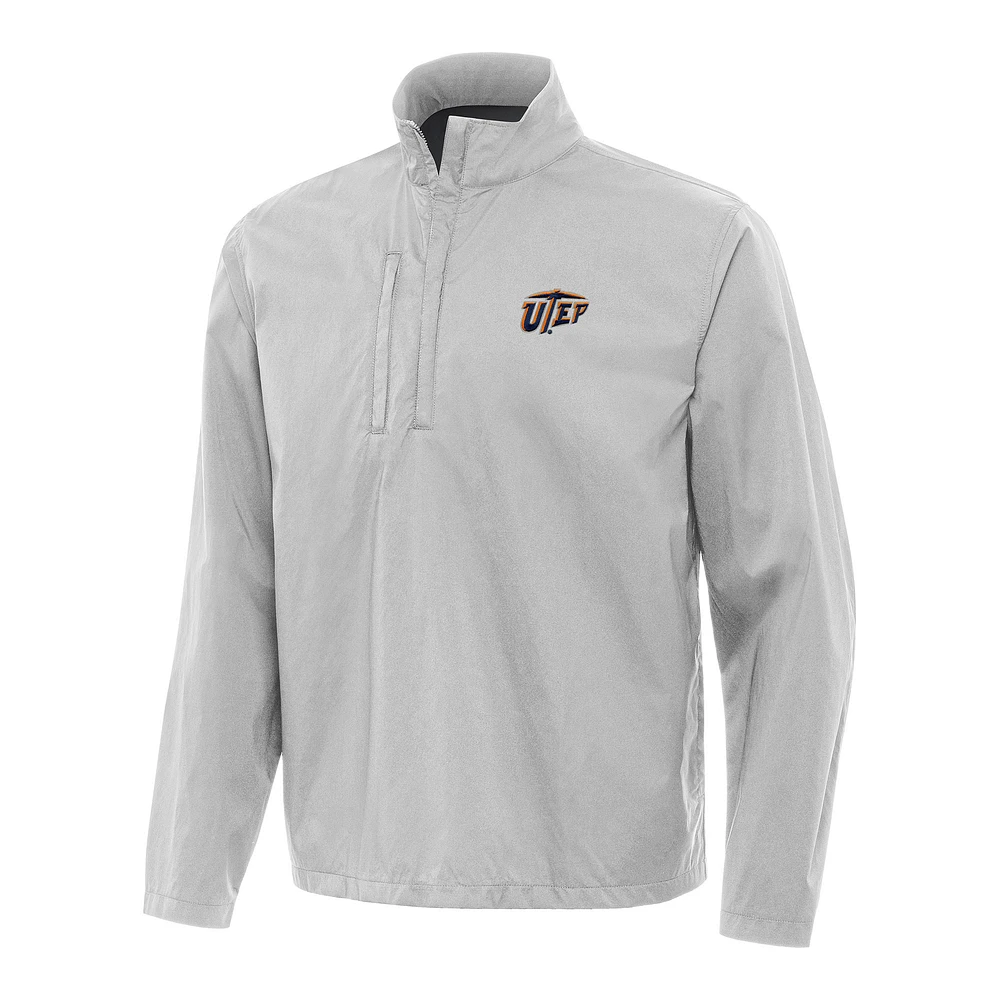 Men's Antigua Heather Gray UTEP Miners Brisk Quarter-Zip Windbreaker